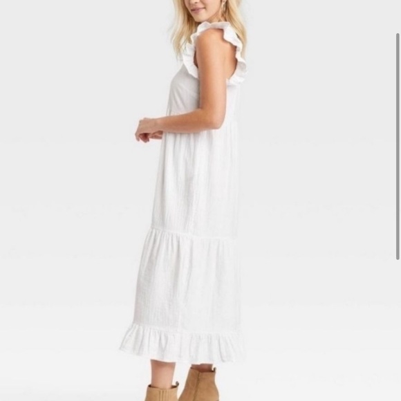 Universal Thread Women’s Flutter Sleeveless Tiered Dress, White,  Medium - Picture 11 of 13